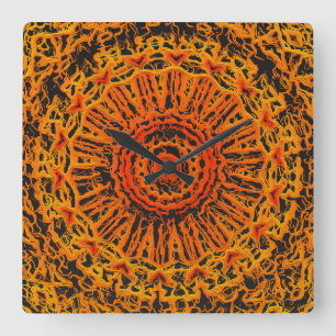 Reloj Cuadrado Abstracto de naranja, negro y amarillo