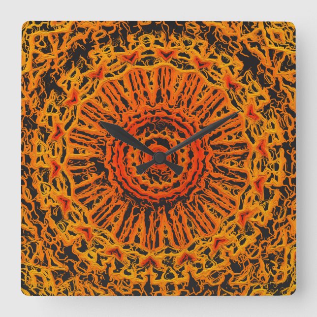 Reloj Cuadrado Abstracto de naranja, negro y amarillo (Anverso)