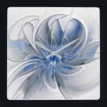 Reloj Cuadrado Abstracto Flor de arte fractal de color gris azul<br><div class="desc">Una flor de fantasía única con tonos azules y grises,  abstractos y elegantes. Diseño para su reloj cuadrado de pared acrílica y más.</div>