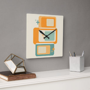Reloj Cuadrado Abstracto Geométrico Retro Mediados de Siglo Verde
