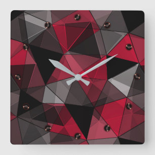 Reloj Cuadrado Abstracto, negro y rojo, triángulo, geométrico, ne