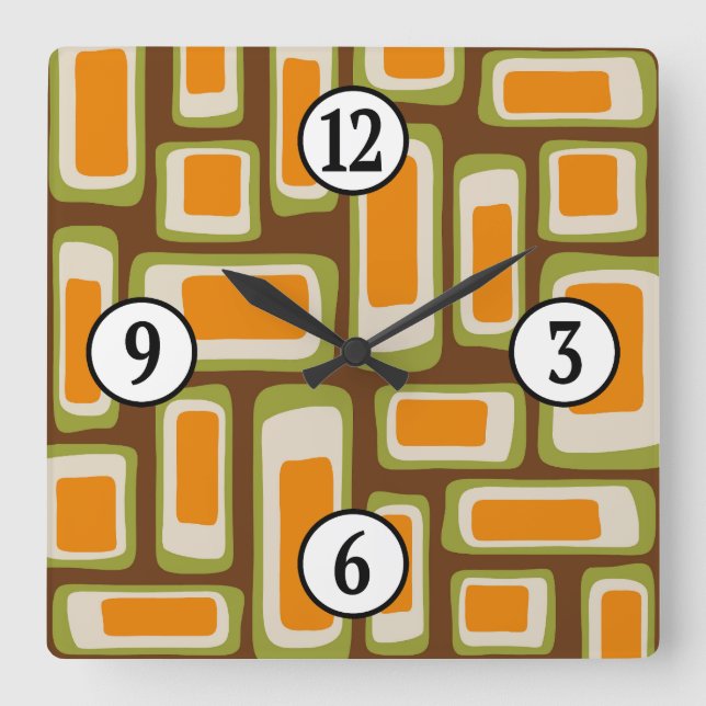Reloj Cuadrado Abstracto Retro Moderno de Mediano Siglo (Anverso)