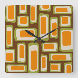 Reloj Cuadrado Abstracto Retro Moderno de Mitad de Siglo