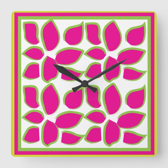 Reloj Cuadrado Abstrato de floral acuarela (Anverso)