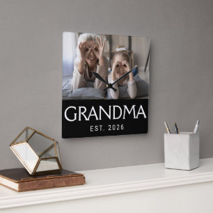 Reloj Cuadrado Abuela Estableció Tipografía Blanca Moderna Foto