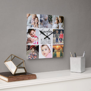 Reloj Cuadrado Abuela te queremos Collage de fotos