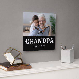 Reloj Cuadrado Abuelo Estableció Tipografía Blanca Moderna Foto