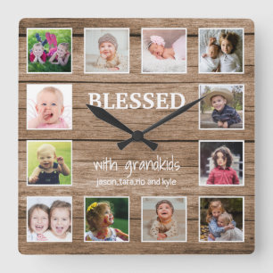 Reloj Cuadrado Abuelos bendecidos por el Collage de fotos Rustic 
