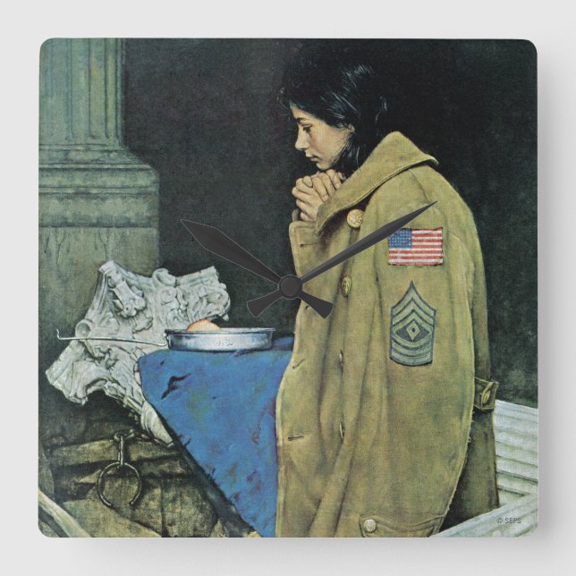 Reloj Cuadrado Acción de gracias del refugiado (Anverso)