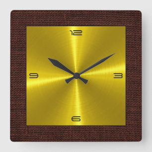 Reloj Cuadrado Acero Inoxidable Dorado Moderno Borde de Arpillera