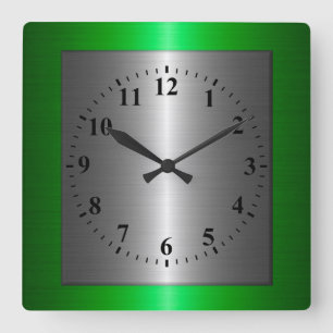 Reloj Cuadrado Acero inoxidable verde y plateado Metalizado