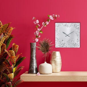 Reloj Cuadrado Acero metálico de Monochrom de la palma floral de