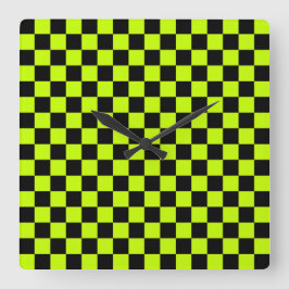 Reloj Cuadrado Acid green black checkerboard pattern