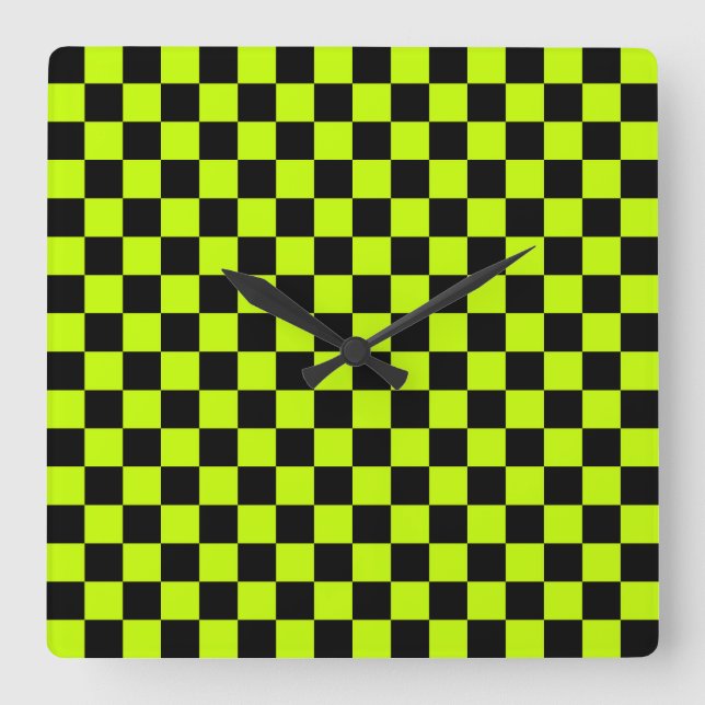 Reloj Cuadrado Acid green black checkerboard pattern (Anverso)