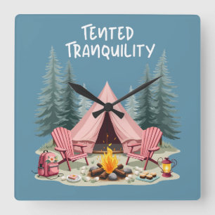 Reloj Cuadrado Acogedor camping Tent & Campfire estético de glamo