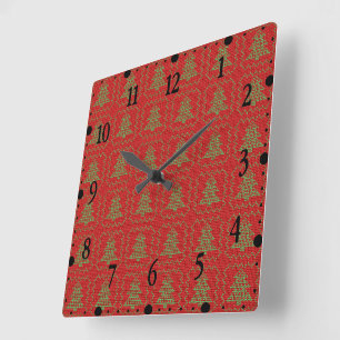 Reloj Cuadrado Acogedor patrón de suéter feo de árbol de Navidad