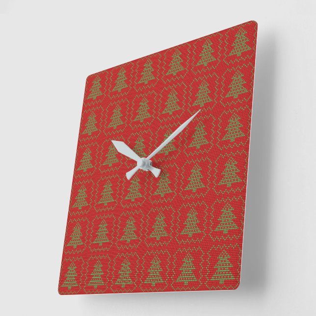 Reloj Cuadrado Acogedor patrón de suéter feo de árbol de Navidad  (Ángulo)