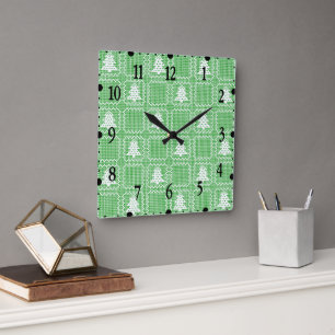 Reloj Cuadrado Acogedor patrón de suéter feo de árbol de Navidad