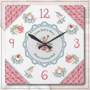 Reloj Cuadrado Acogedora decoración de tonos rosas y crochet