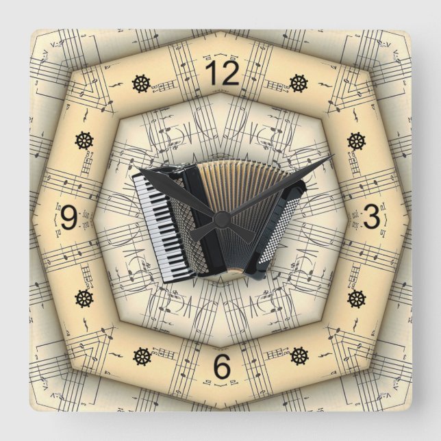 Reloj Cuadrado Acordeón ~ Diseño musical extraño ~ Único ~ (Anverso)