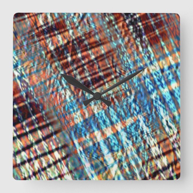 Reloj Cuadrado Actos azules y marrones cruzados de forma ruidosa  (Anverso)