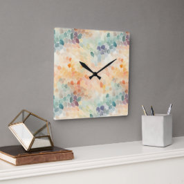 Reloj Cuadrado Acuarela abstracta en pasteles suaves