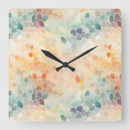 Reloj Cuadrado Acuarela abstracta en pasteles suaves