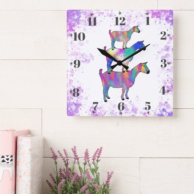 Reloj Cuadrado Acuarela colorida de cabra (Colorful cute goat watercolor illustration wall clock )