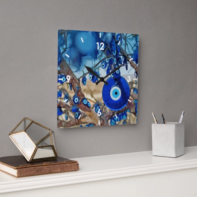 Reloj Cuadrado Acuarela de árbol decorada con nazares (Oficina)