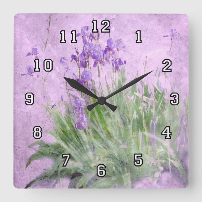 Reloj Cuadrado Acuarela de iris morados - (Anverso)