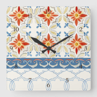 Reloj Cuadrado Acuarela del estampado de flores de la teja de