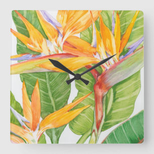 Reloj Cuadrado Acuarela exótica de las flores