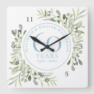 Reloj Cuadrado Acuarela floral del 60 aniversario