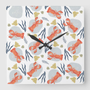 Reloj Cuadrado Acuarela Lobster Crustacean Beach Sand Dollars
