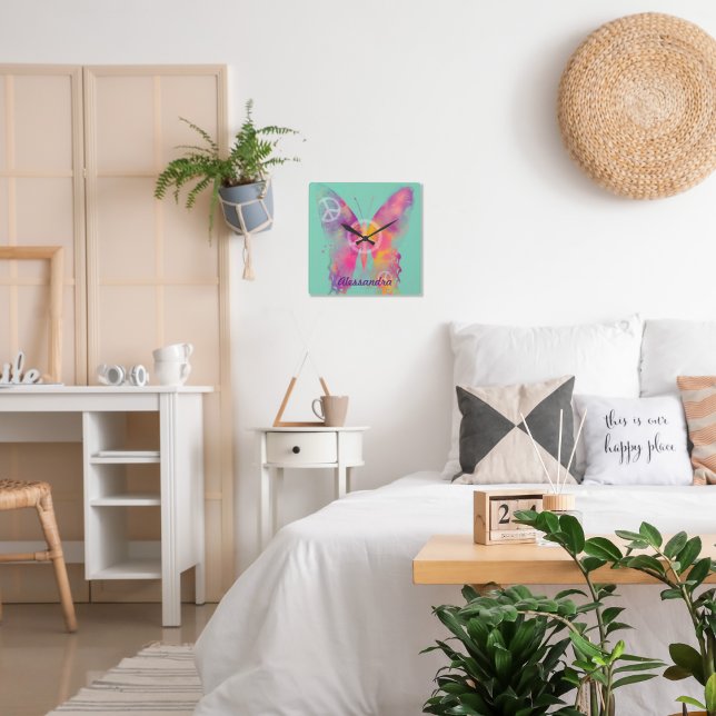 Reloj Cuadrado Acuarela Mariposa Chicas de la Paz (Subido por el creador)