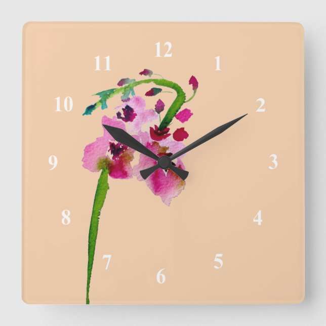 Reloj Cuadrado acuarela rosa Flor de verbascum ruidosa (Anverso)