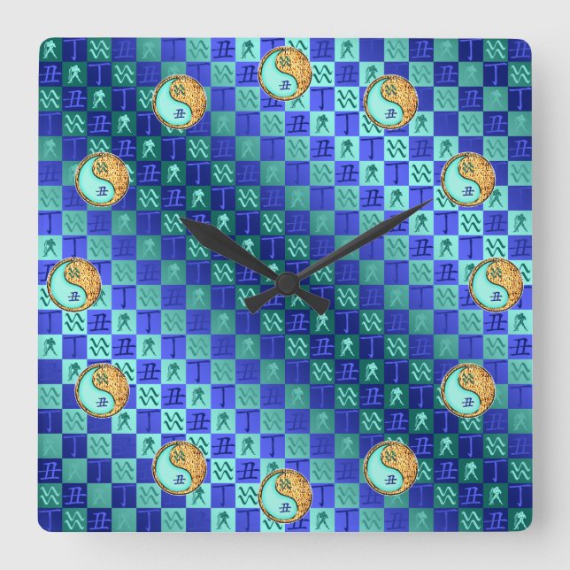 Reloj Cuadrado Acuario & Buey de Fuego (Anverso)