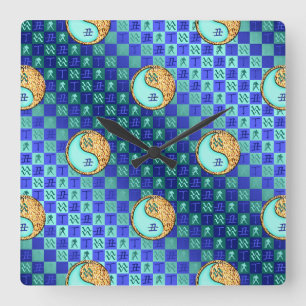 Reloj Cuadrado Acuario & Buey de Fuego