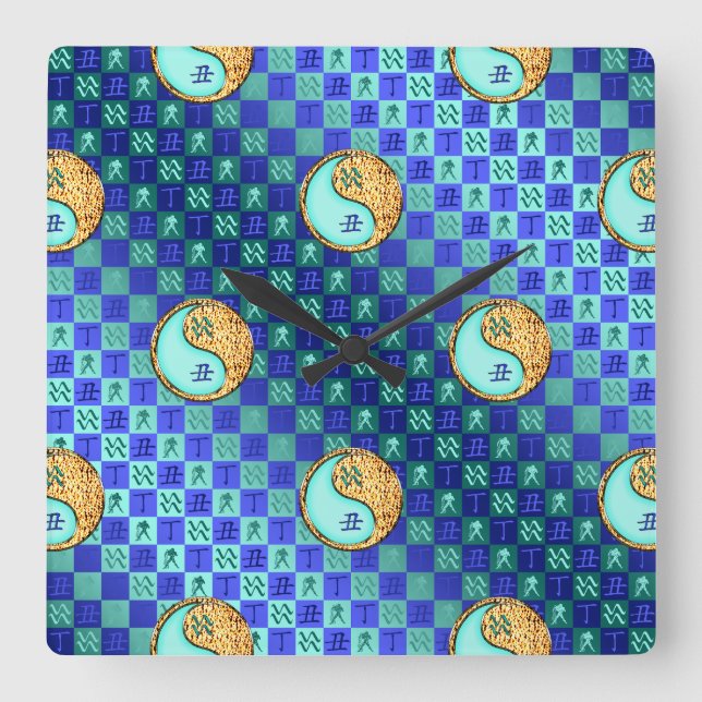 Reloj Cuadrado Acuario & Buey de Fuego (Anverso)