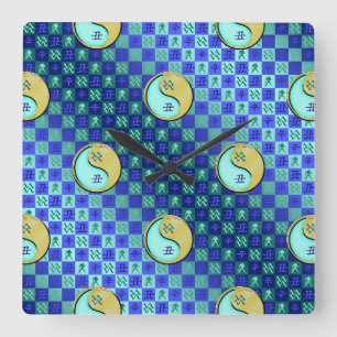 Reloj Cuadrado Acuario & Buey de Metal