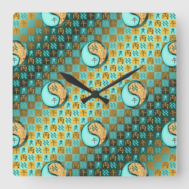 Reloj Cuadrado Acuario & Caballo de Fuego (Anverso)