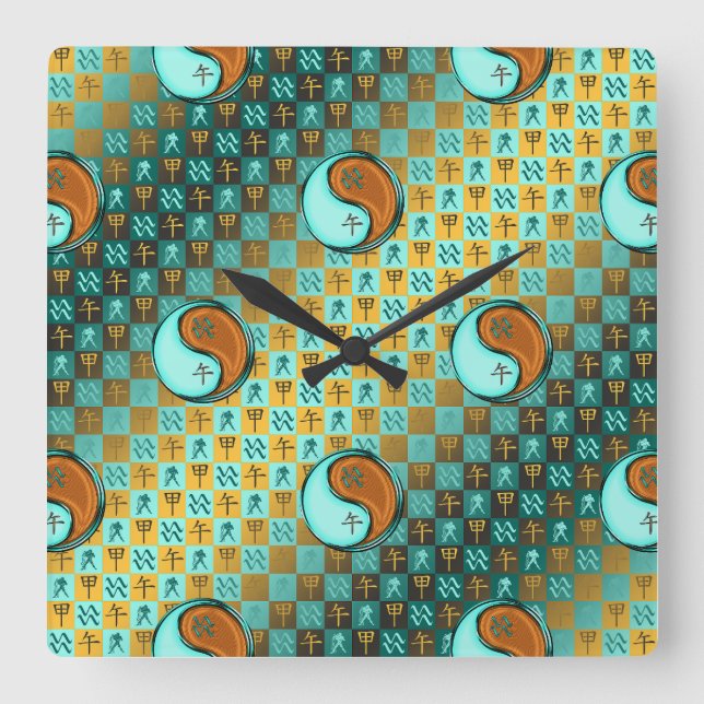 Reloj Cuadrado Acuario & Caballo de Madera (Anverso)