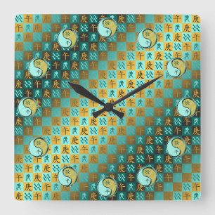 Reloj Cuadrado Acuario & Caballo de Metal