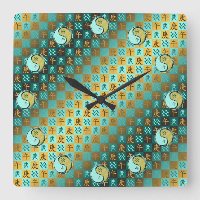 Reloj Cuadrado Acuario & Caballo de Metal (Anverso)