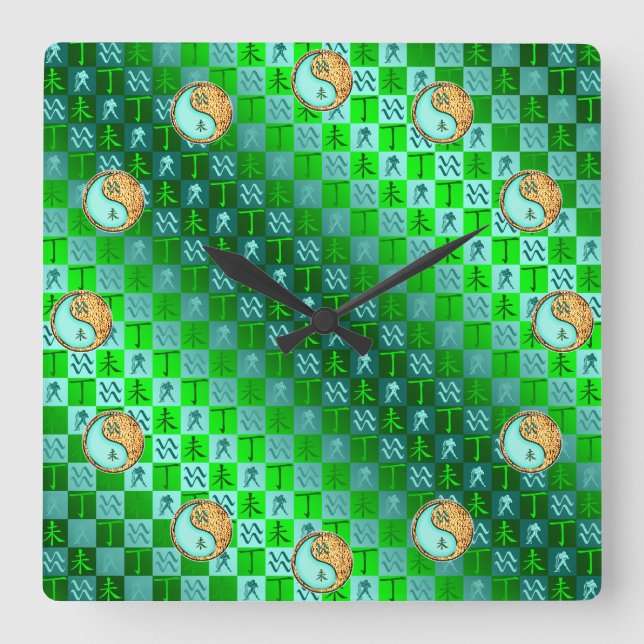 Reloj Cuadrado Acuario & Cabra de Fuego (Anverso)