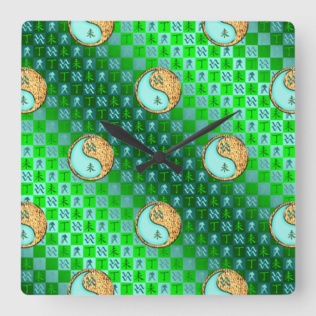 Reloj Cuadrado Acuario & Cabra de Fuego (Anverso)