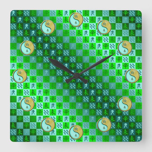 Reloj Cuadrado Acuario & Cabra de Metal (Anverso)