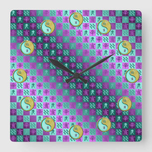 Reloj Cuadrado Acuario & Cerdo de Metal