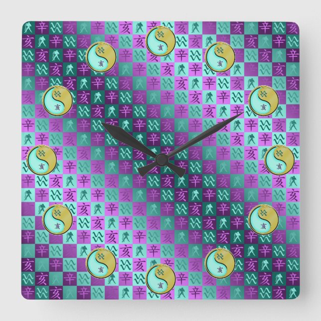Reloj Cuadrado Acuario & Cerdo de Metal (Anverso)