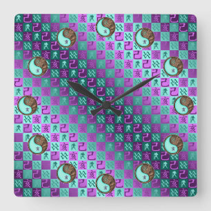 Reloj Cuadrado Acuario & Cerdo de Tierra